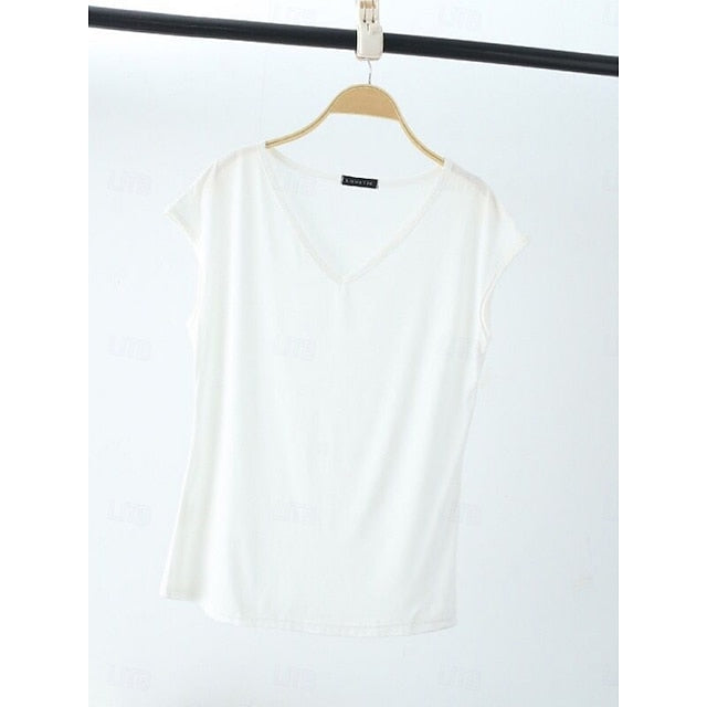 Women's Blouse Solid Color Stylish Casual Short Sleeve V