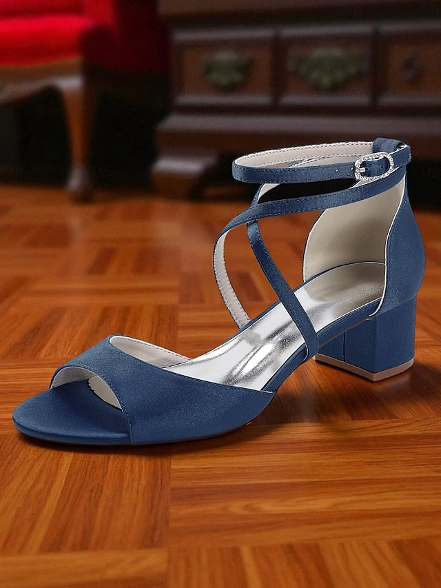 with Heel Satin - Block Ankle Sandals Women's Strap Elegant