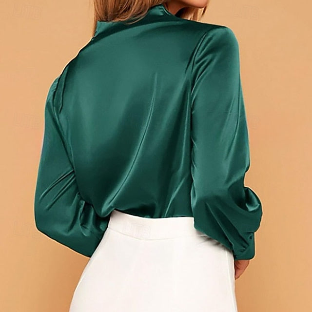 Women's Shirt Elegant Satin Top Blouse Ruched Plain Elegant