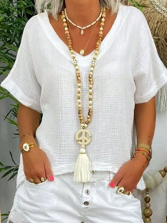 Women's T Shirt Faux Cotton Linen Plain Fashion Modern