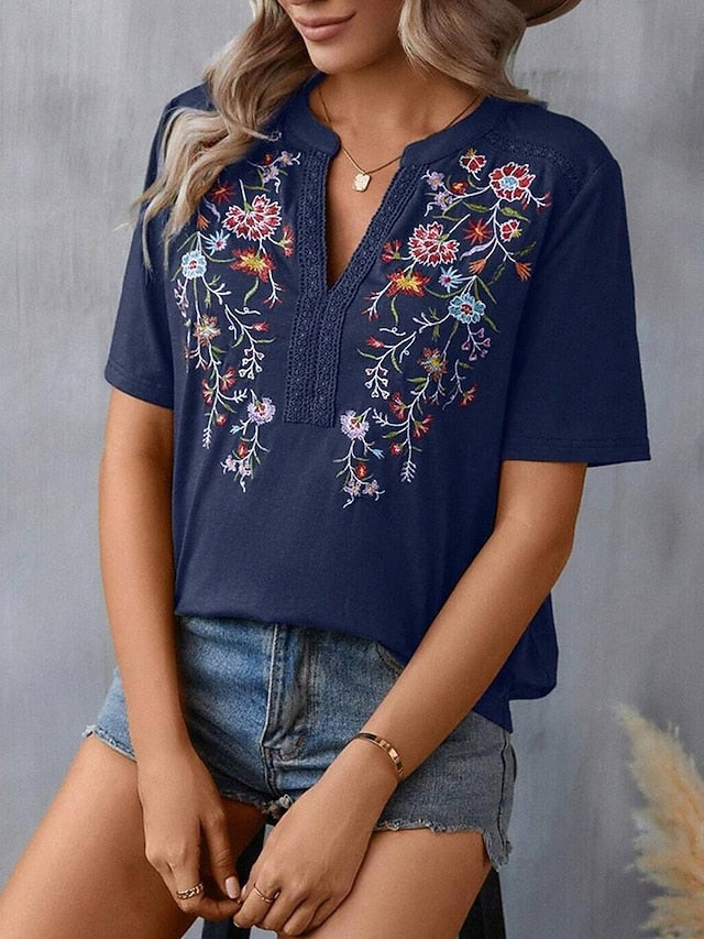 Women's Lace Shirt T Shirt Lace Patchwork Embroidered