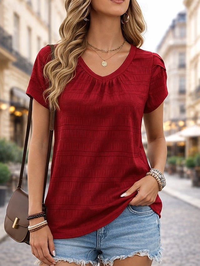 Women's Blouse Solid Color Stylish Casual Short Sleeve Crew