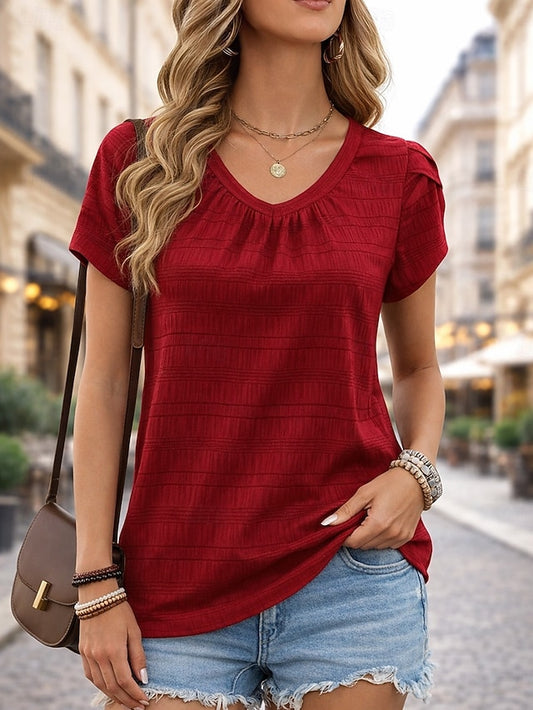Women's Blouse Solid Color Stylish Casual Short Sleeve Crew