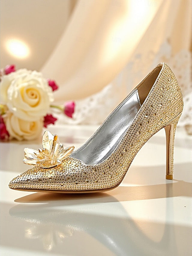 Embellished - Women's High Sparkly Pumps Gold Crystal Heel