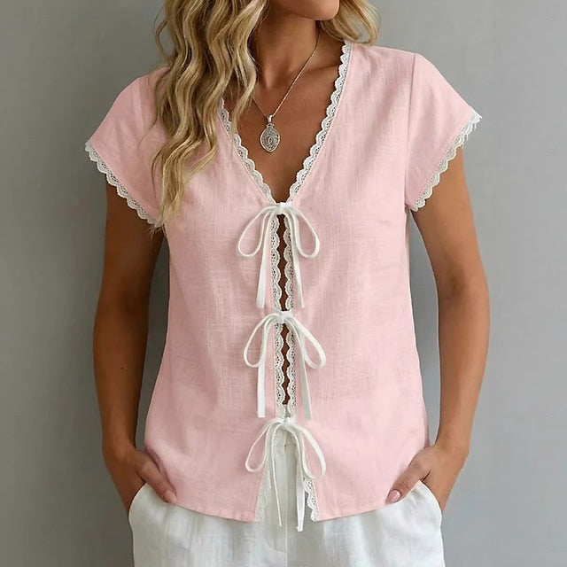 Women's Lace Tops Lace Trim Solid Color Elegant Short
