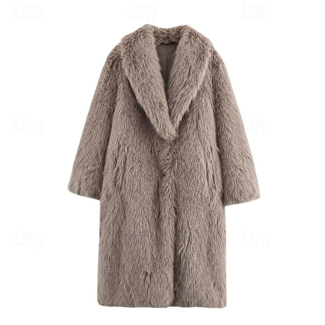 Coat Pocket Buttons Fur Warm Comfortable Women's Faux