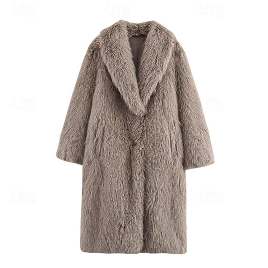 Coat Pocket Buttons Fur Warm Comfortable Women's Faux