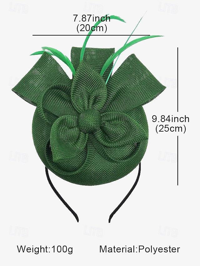 Women's Fascinator and Feather Bow Hat Green Accents with