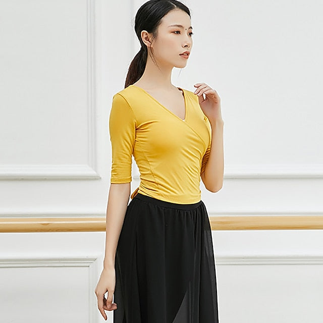 Breathable Ballet Top Ruching Bandage Solid Women's