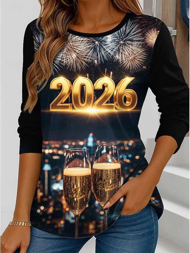 New Year Women's T Shirt Print Graphic Fashion Modern Long