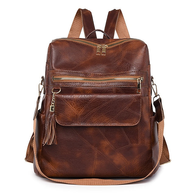 Women's with Vintage Tassel and Purse Leather Backpack Faux