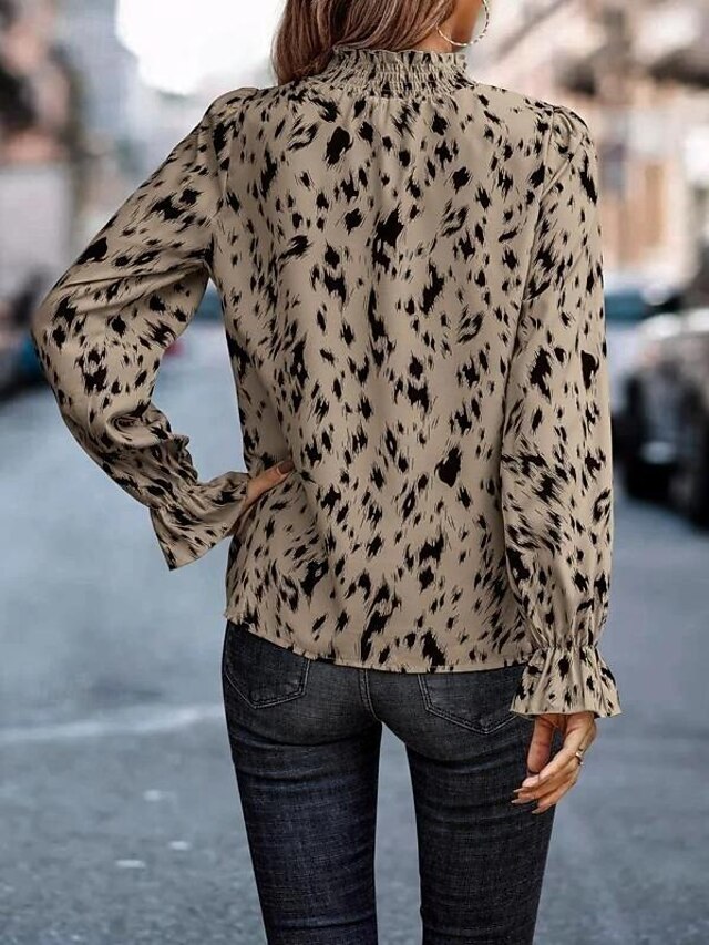 Women's Shirt Blouse Fashion Print Petal Sleeve Long Sleeve