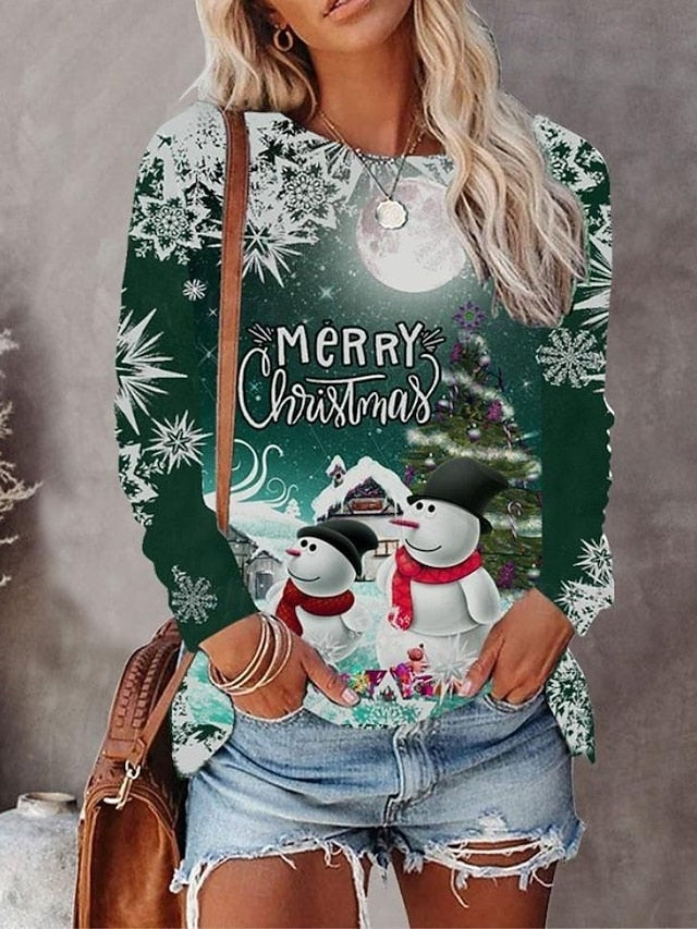Christmas Women's T Shirt Graphic Animal Cat Fashion Casual