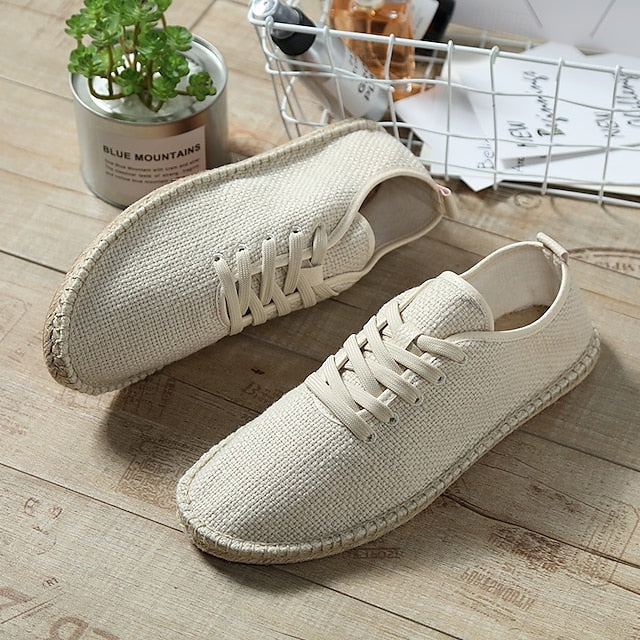 with Espadrille Rope Lace-Up Canvas Men's Shoes Jute Beige