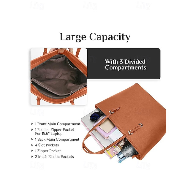 Leather Tote Faux Women's Brown - Bag Large Classic