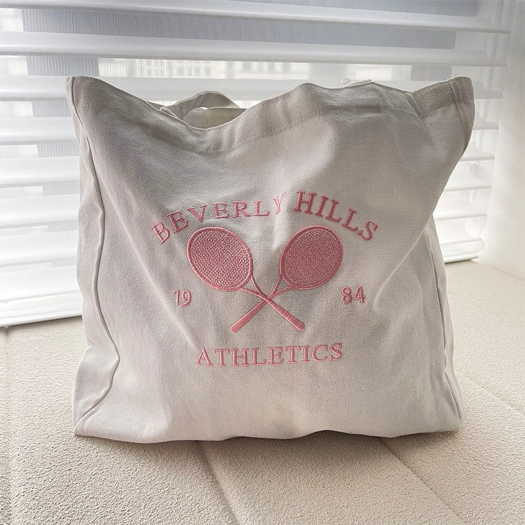 White Canvas Tennis Tote Bag