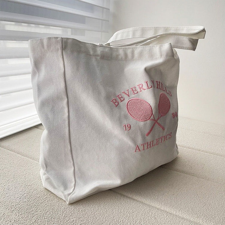 White Canvas Tennis Tote Bag