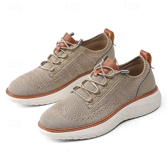Shoes with Lace-Up Knit Lightweight Sneakers Men's Beige