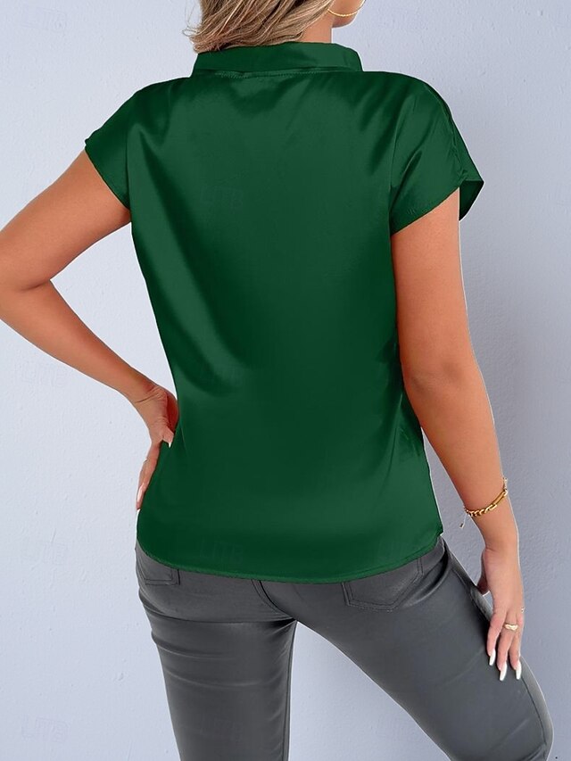 Women's Shirt Satin Shirt Casual Shirt Bow Plain Stylish