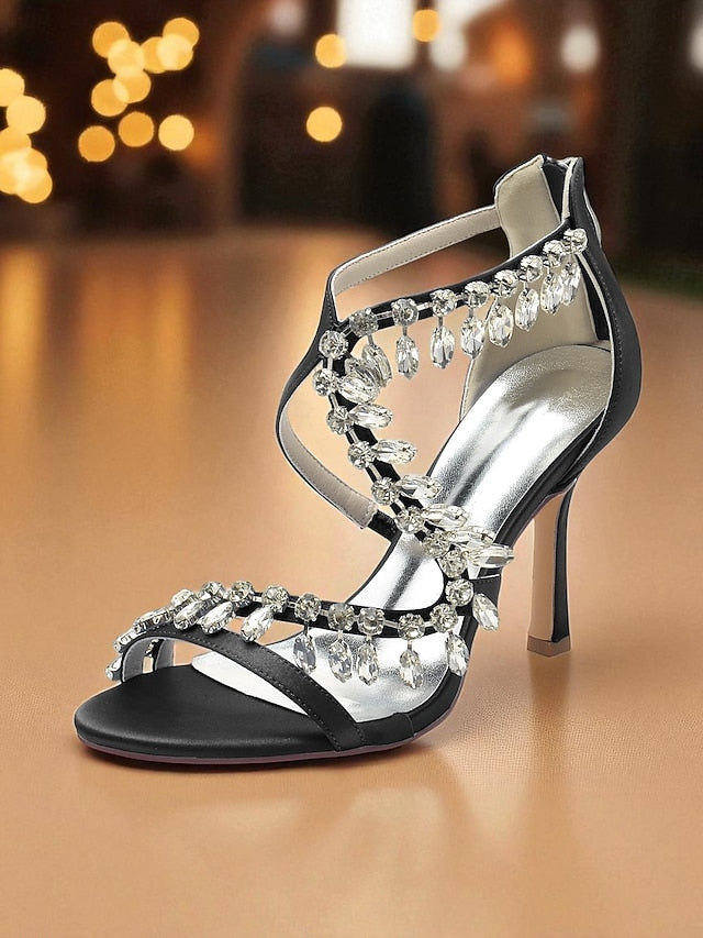 White Sandals Heel Rhinestone High Women's with Strappy