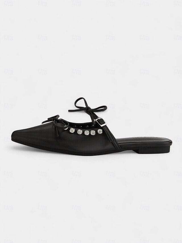 Women's with Rhinestone Pointed Toe Black Flats