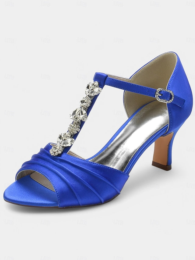 Satin White Bridal Detail Crystal Heels Open-Toe with –