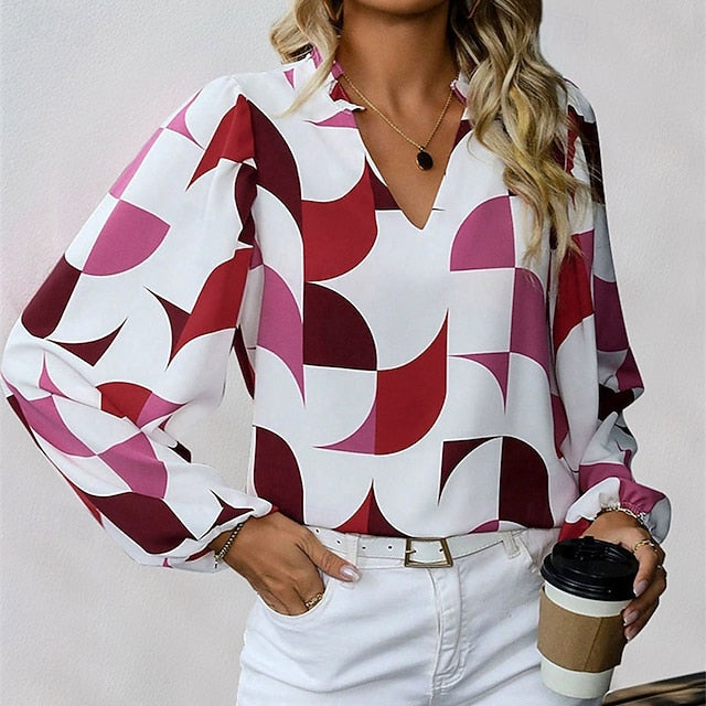 Women's Shirt Draped Geometric Plain Elegant Ladies Stylish