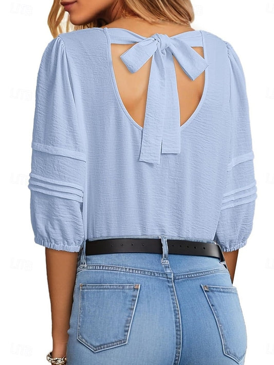 Women's Blouse Solid Color Stylish Casual 3/4 Length Sleeve