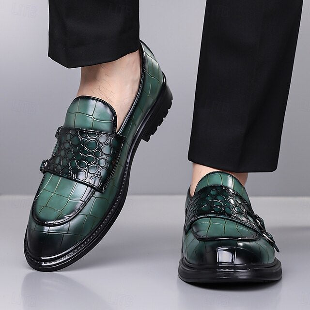 Leather Crocodile Faux with Brown Loafers Pattern Men's –