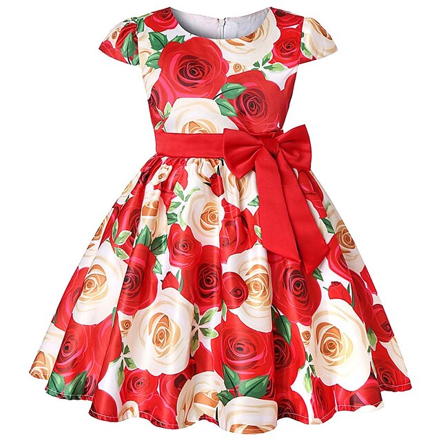 Party Floral Sleeve Kids Girls' Short Dress Flower