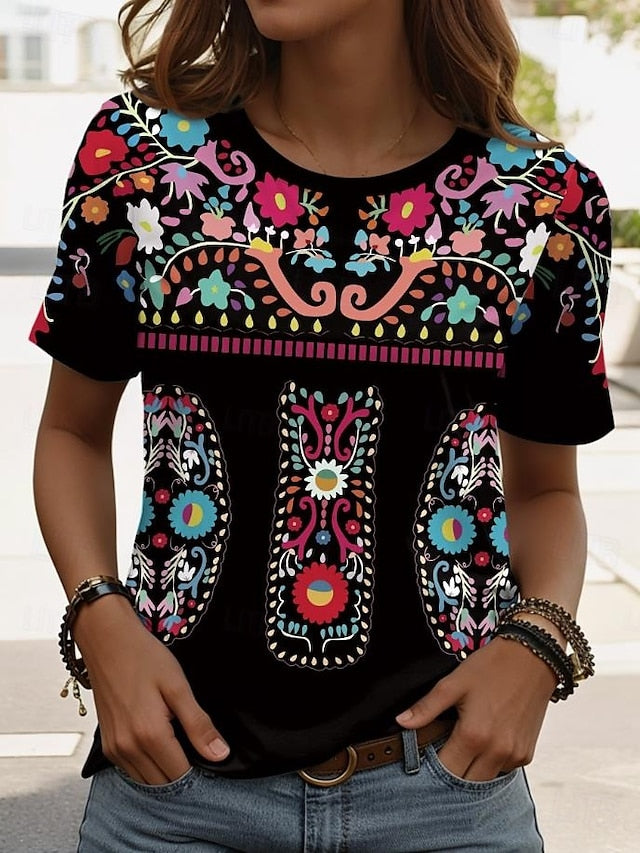 Women's T Shirt Print Graphic Paisley Vintage Stylish