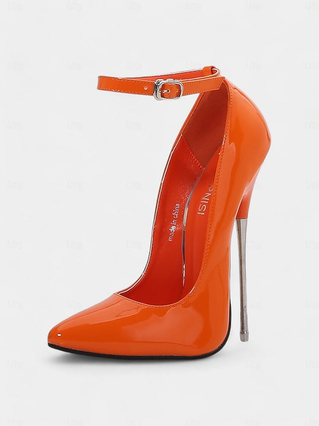 Stiletto Red Ankle Heels Strap Patent with Women's Leather