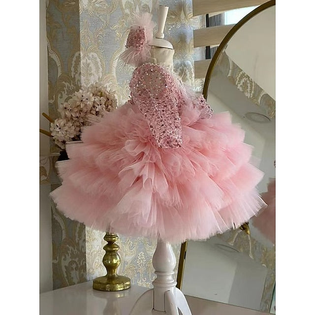 Dress Performance Party Sequin Girls' Long Sleeve Kids