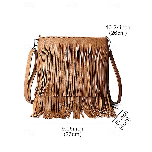 - Crossbody Bohemian Leather Bag Faux Fringe Women's