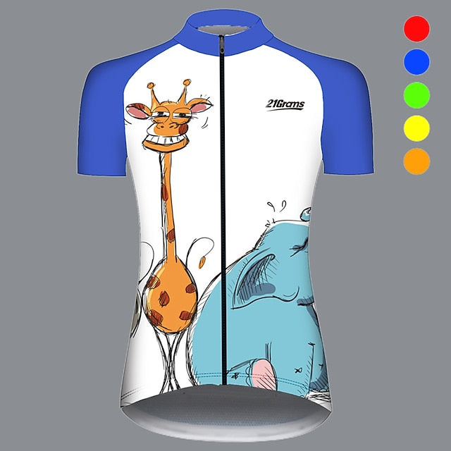 Women's Cycling Jersey Animal Elephant Giraffe Short Sleeve