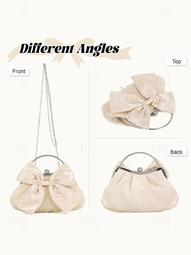 Clutch Evening – Bow Bag Women's Satin Pearl Elegant
