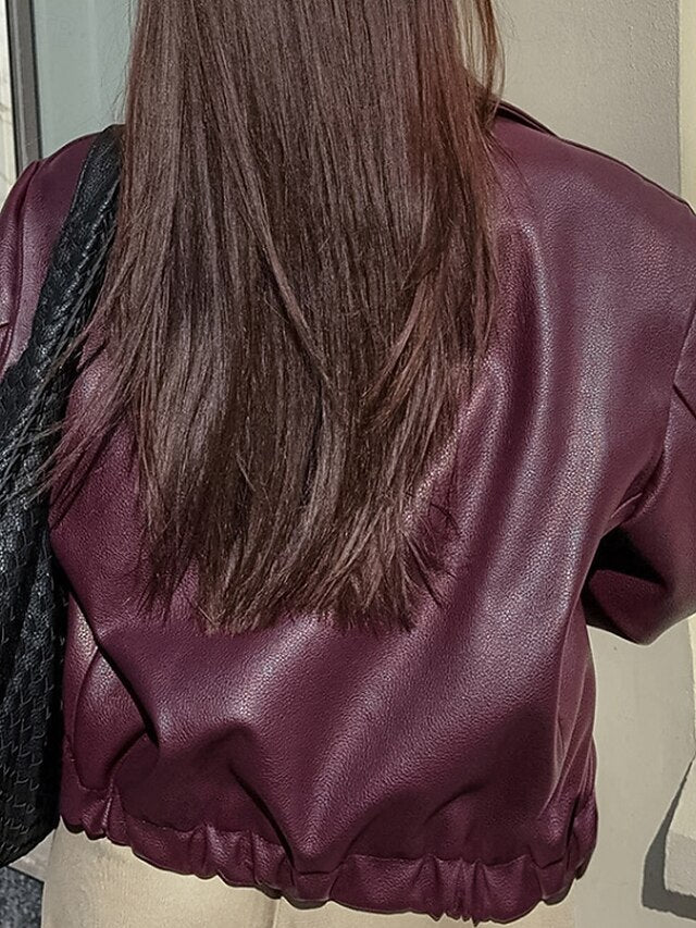 Zipper Pocket Leather Faux Jacket Women's Warm Comfortable