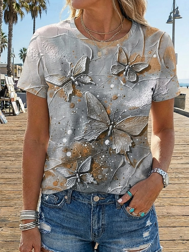 Women's T Shirt Print Butterfly Fashion Modern Short Sleeve