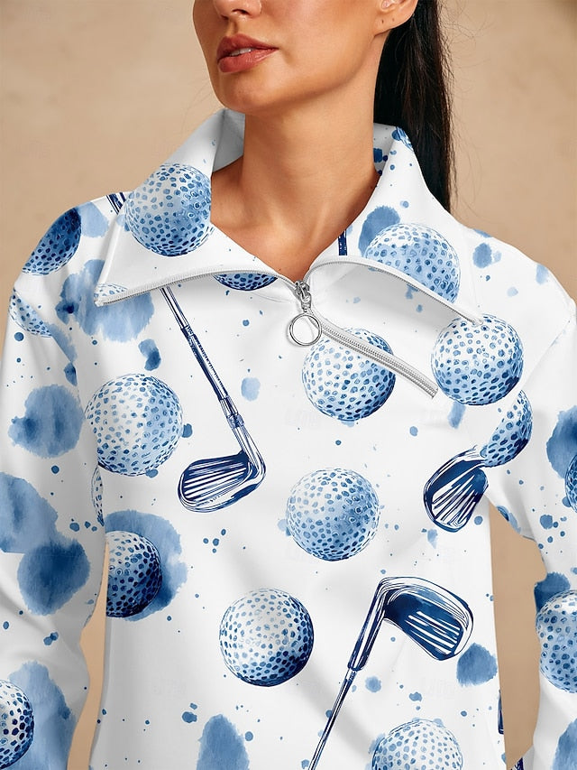 Women's Golf Pullover Sweatshirt Blue Long Sleeve Top