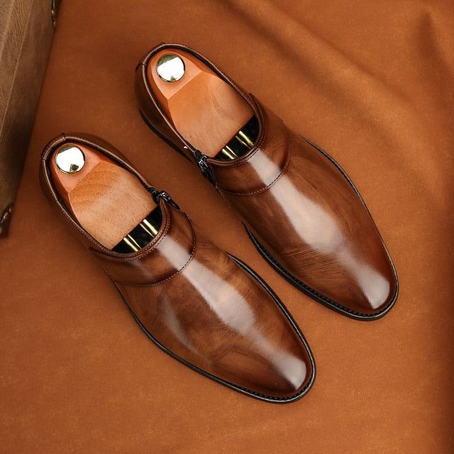 Men's Leather Business Shoes Slip-On Loafers Brown