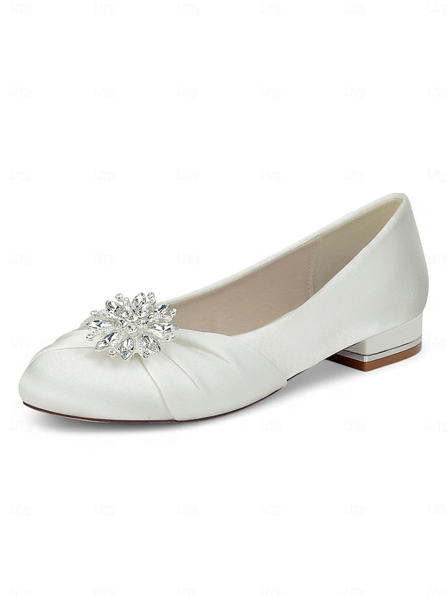 Elegant – Flats Women's Crystal White Satin Wedding