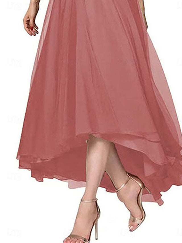 V Neck Elegant Dress Mother Asymmetrical A-Line Bride of the