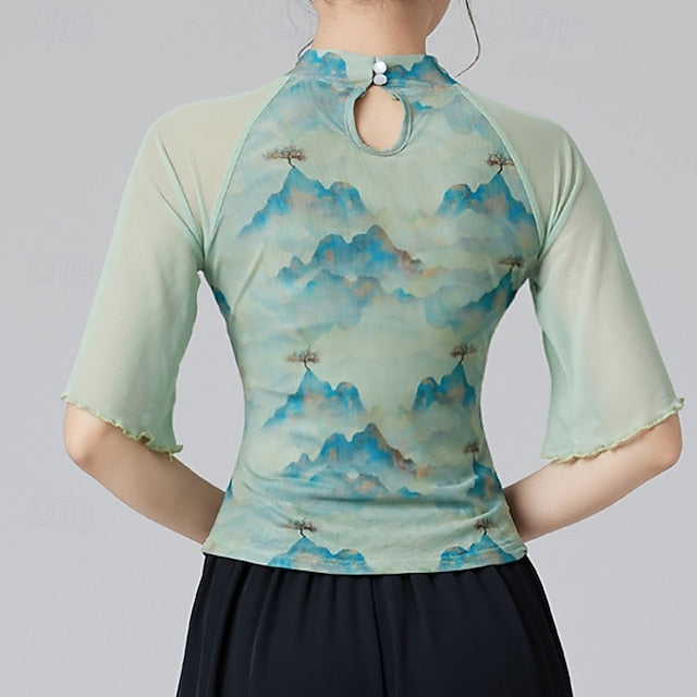 Latin Dance Top Splicing Tulle Women's Performance Training