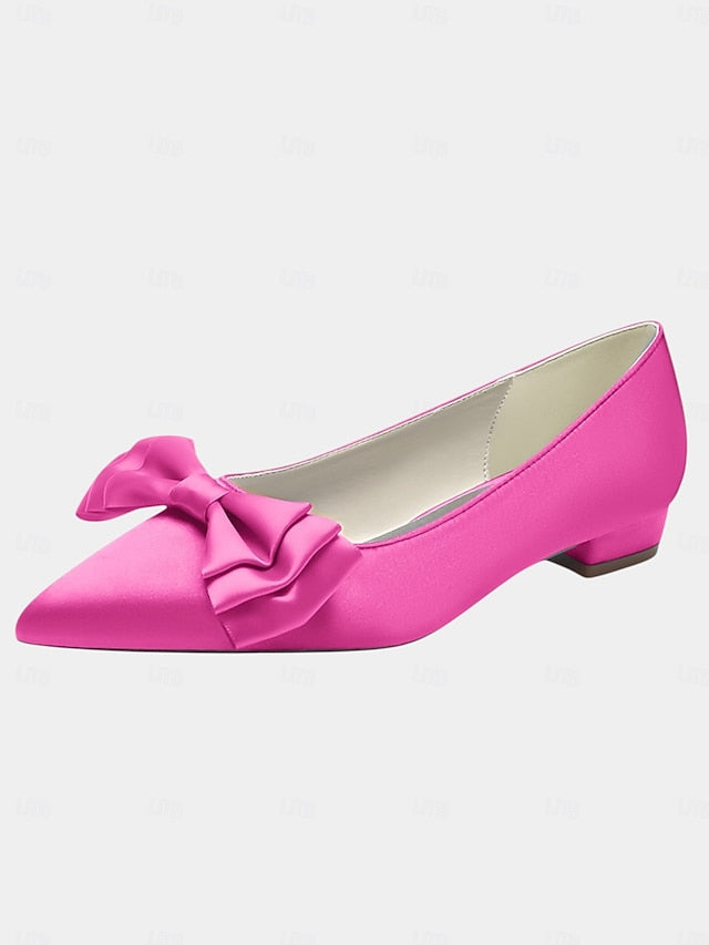 Green Elegant Flats - Satin Women's Pointed Toe Bow