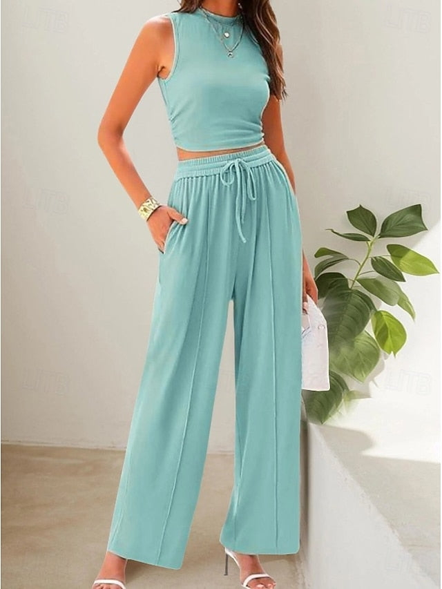 Women's Two Piece Sets Sleeveless Plain Elegant Vacation