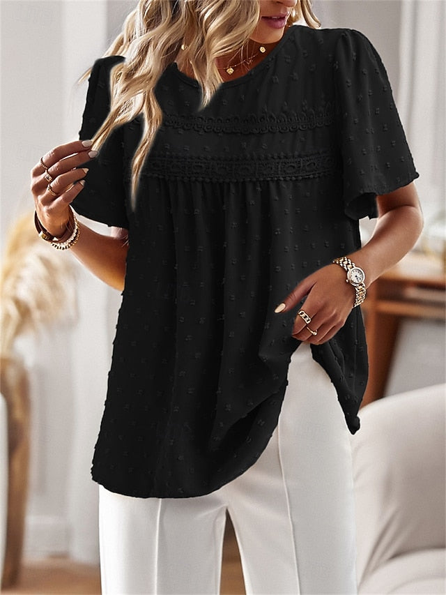 Women's Shirt Blouse Solid Color Stylish Casual Short