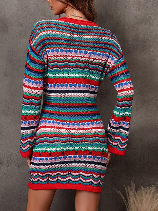 Women's Sweater Sweater Dress Casual Soft Striped Crochet