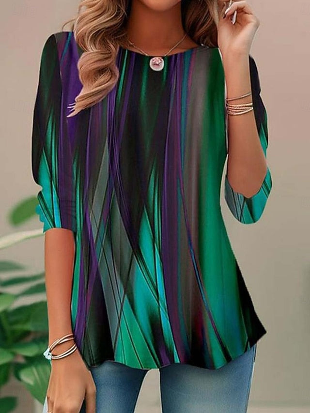 Women's T shirt Long Sleeve Ombre Casual Long Tops Daily