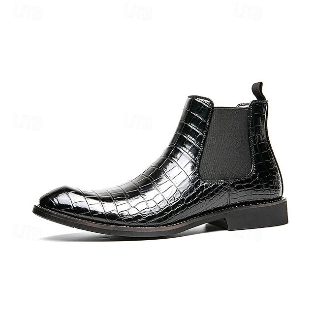 Slip-On Pattern Boots – Men's Crocodile Brown Chelsea