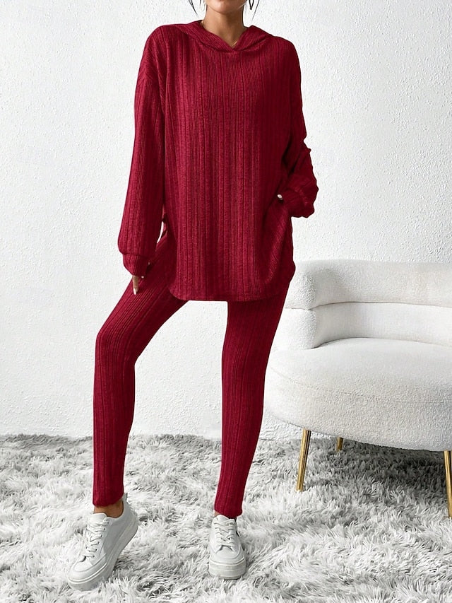 Women's Pants Sets Bolero Top Long Sleeve Hooded Solid